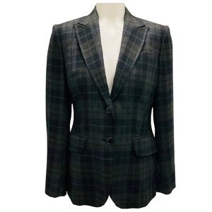 KITON GREEN / BLACK PLAID SILK LINED CASHMERE BLAZER